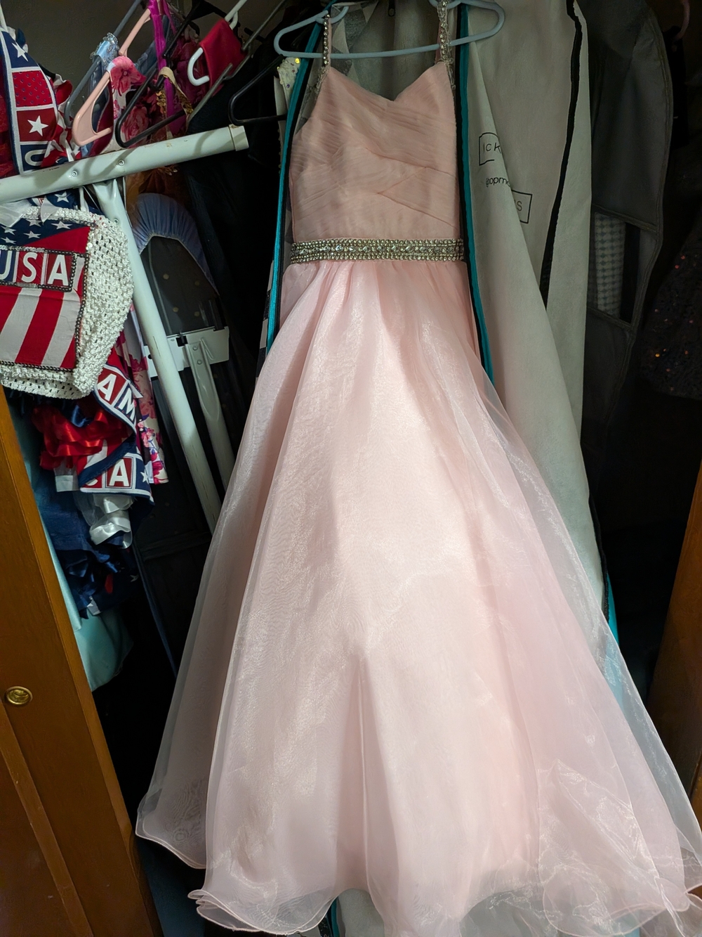 Girls' Light Pink Formal Dress with Beaded Waistband